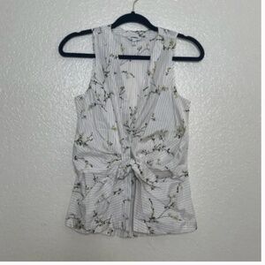 Tie Bottom Striped Floral Business Casual Work Boho Minimalist Chic Glam Blouse